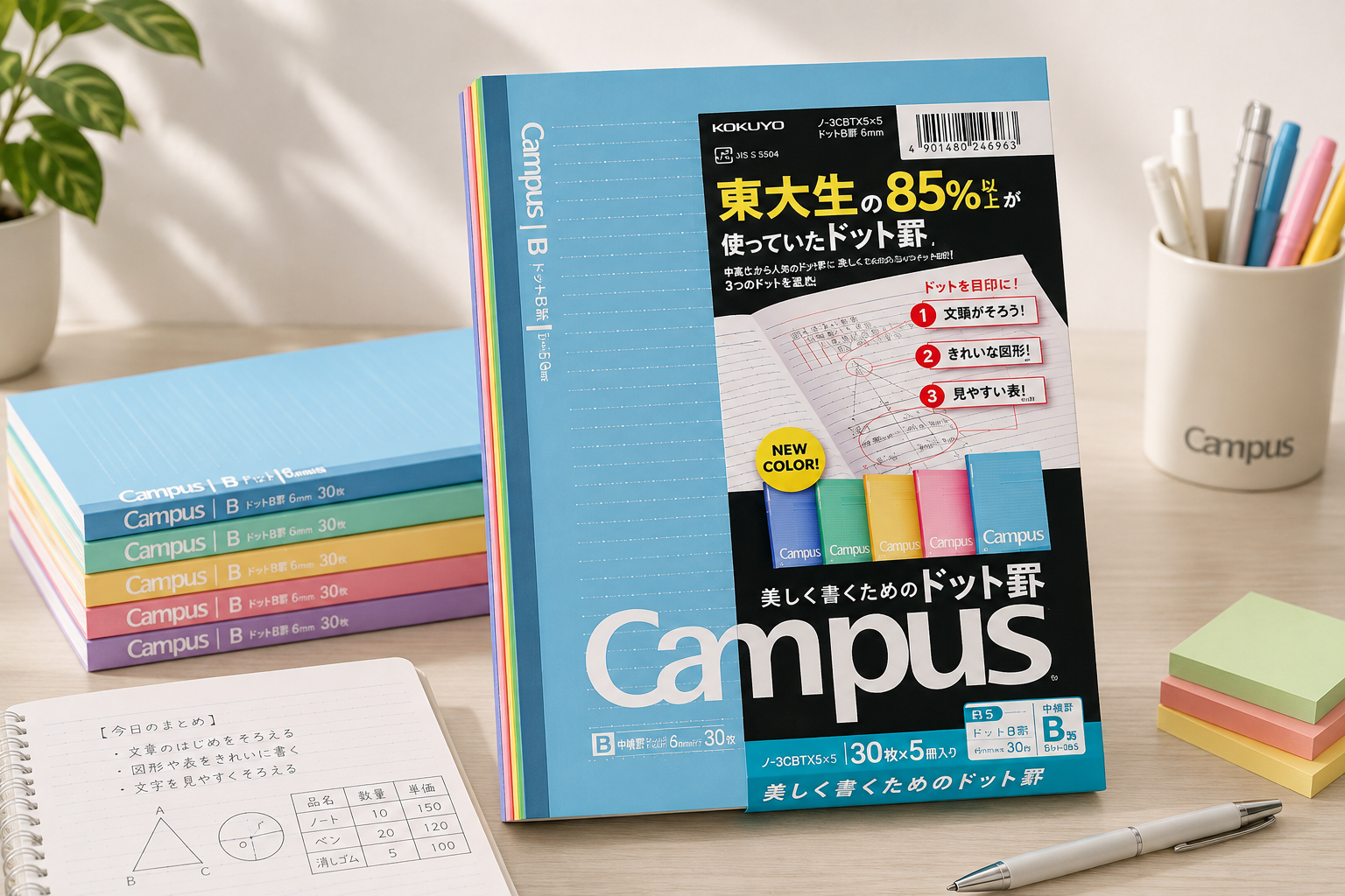 KOKUYO Campus Notebook – Pack de 5 cuadernos B5 con líneas punteadas