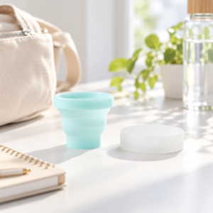 MARNA Foldable Portable Gargle Cup with Case — Vaso plegable con estuche, celeste